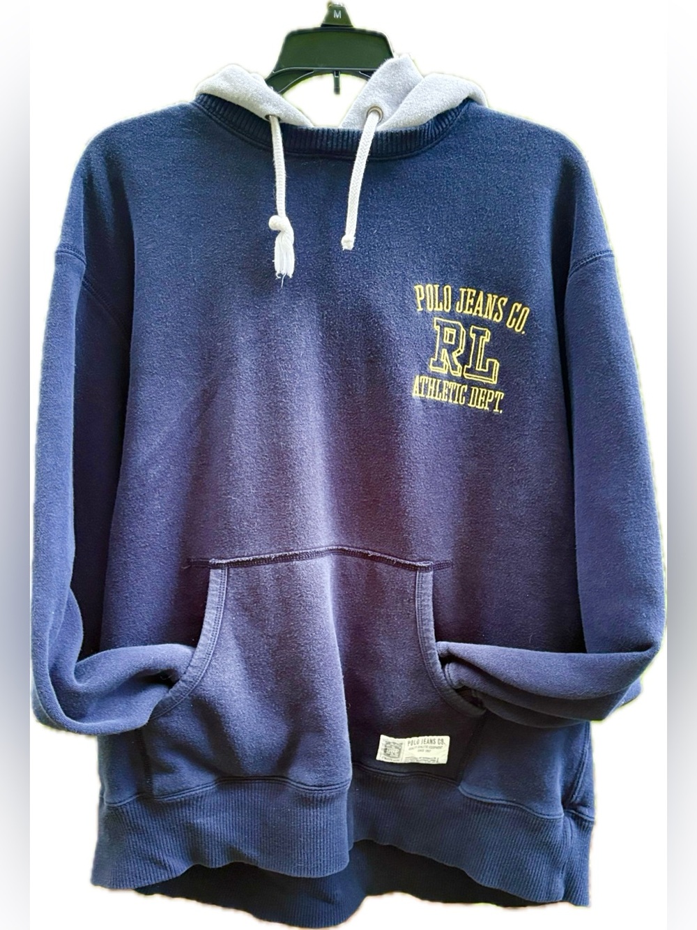 90’s Ralph Lauren Athletic Wear Navy Hooded Sweatshirt with Yellow Logo